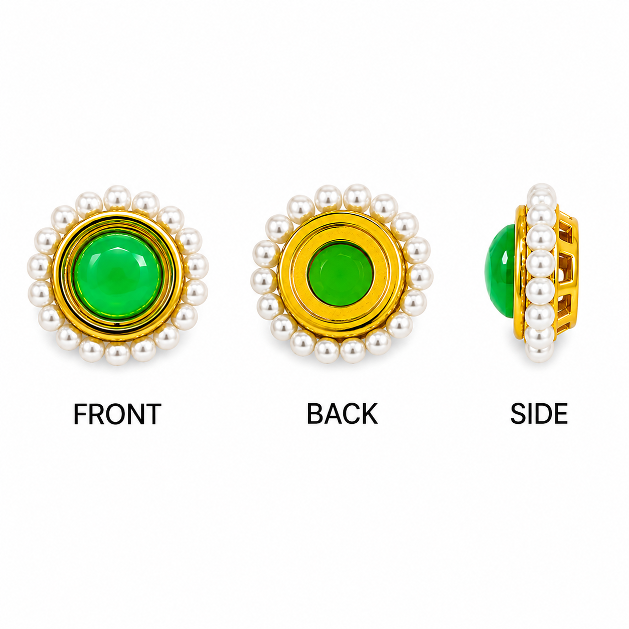 Round Pearl Border Kundan Stone Embellishment | Gold Finish Decorative Jewelry Component | DIY Craft & Jewelry Making Supplies(PACK OF 12PCS)