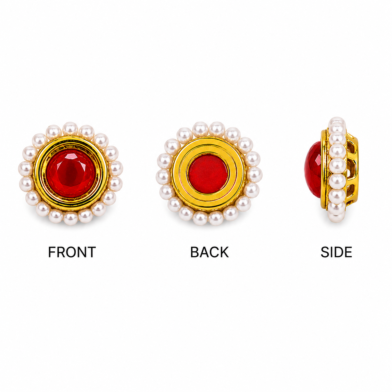 Round Pearl Border Kundan Stone Embellishment | Gold Finish Decorative Jewelry Component | DIY Craft & Jewelry Making Supplies(PACK OF 12PCS)