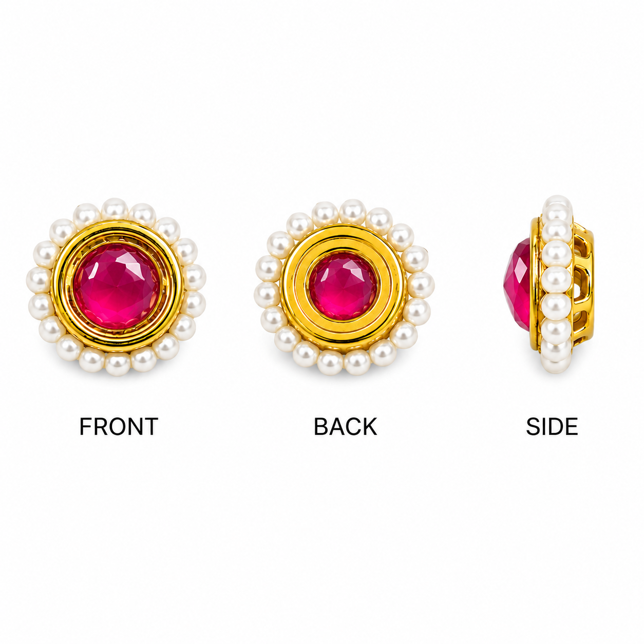 Round Pearl Border Kundan Stone Embellishment | Gold Finish Decorative Jewelry Component | DIY Craft & Jewelry Making Supplies(PACK OF 12PCS)