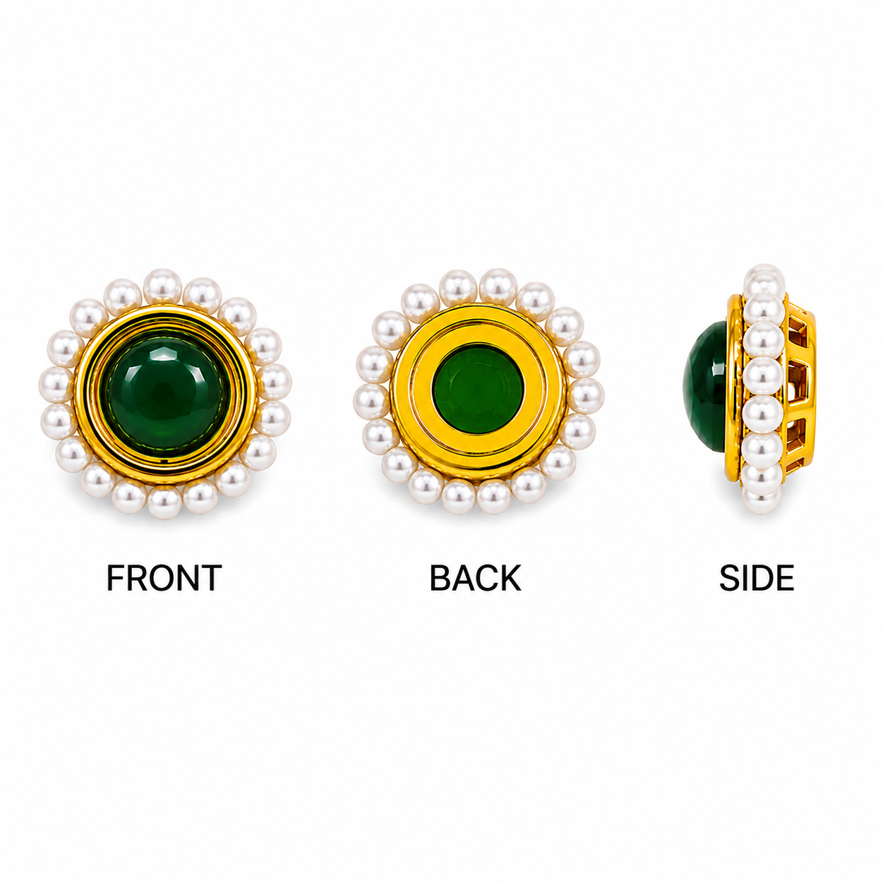 Round Pearl Border Kundan Stone Embellishment | Gold Finish Decorative Jewelry Component | DIY Craft & Jewelry Making Supplies(PACK OF 12PCS)