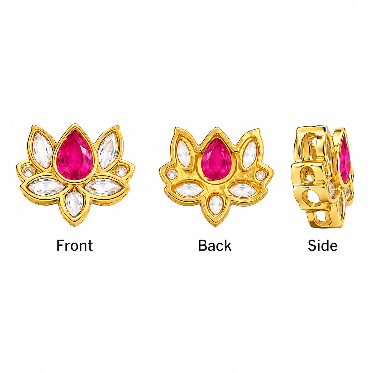 Premium Lotus Kundan Embellishment for Jewelry Making | Designer Floral Stone DIY Craft Accessory(PACK OF 12PCS)