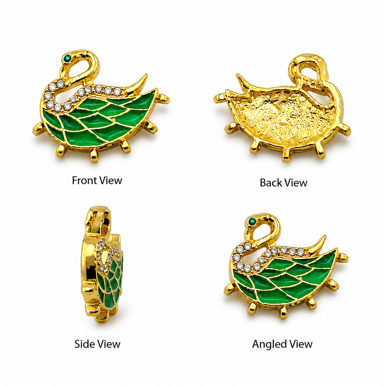Swan Enamel Charm with Rhinestone – Gold Plated DIY Jewelry Pendant(PACK OF 12PCS)