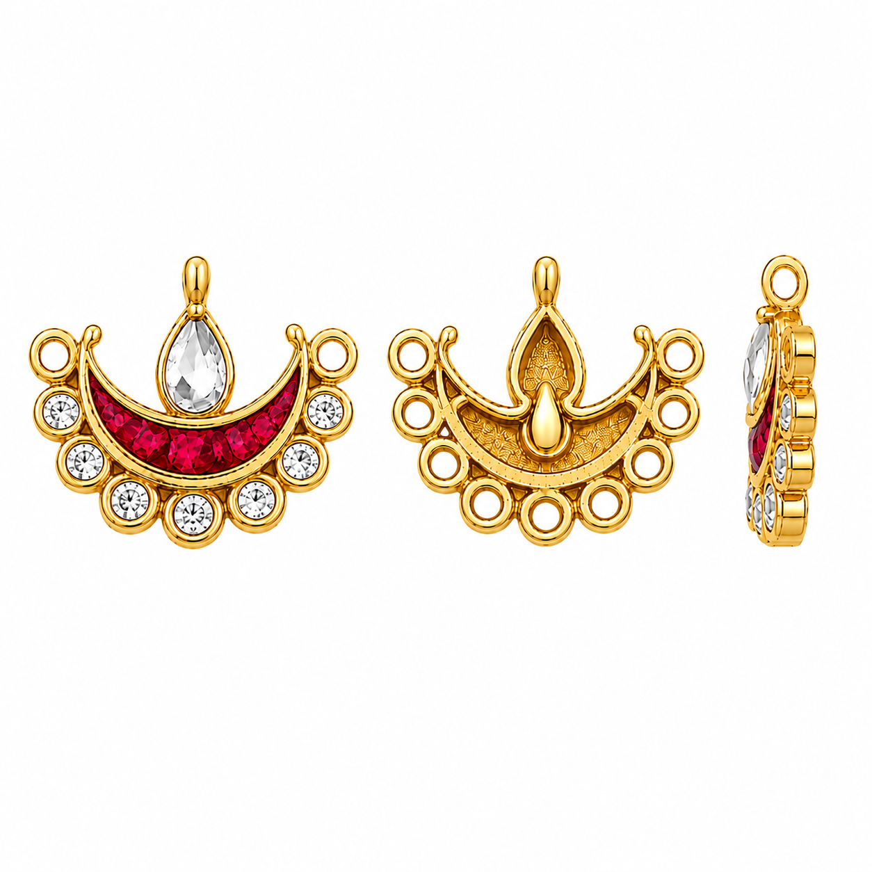 Most demanding Crescent Kundan Pendant with Crystal Drop – Gold Finish Jewellery Making Charm(PACK OF 10PCS)