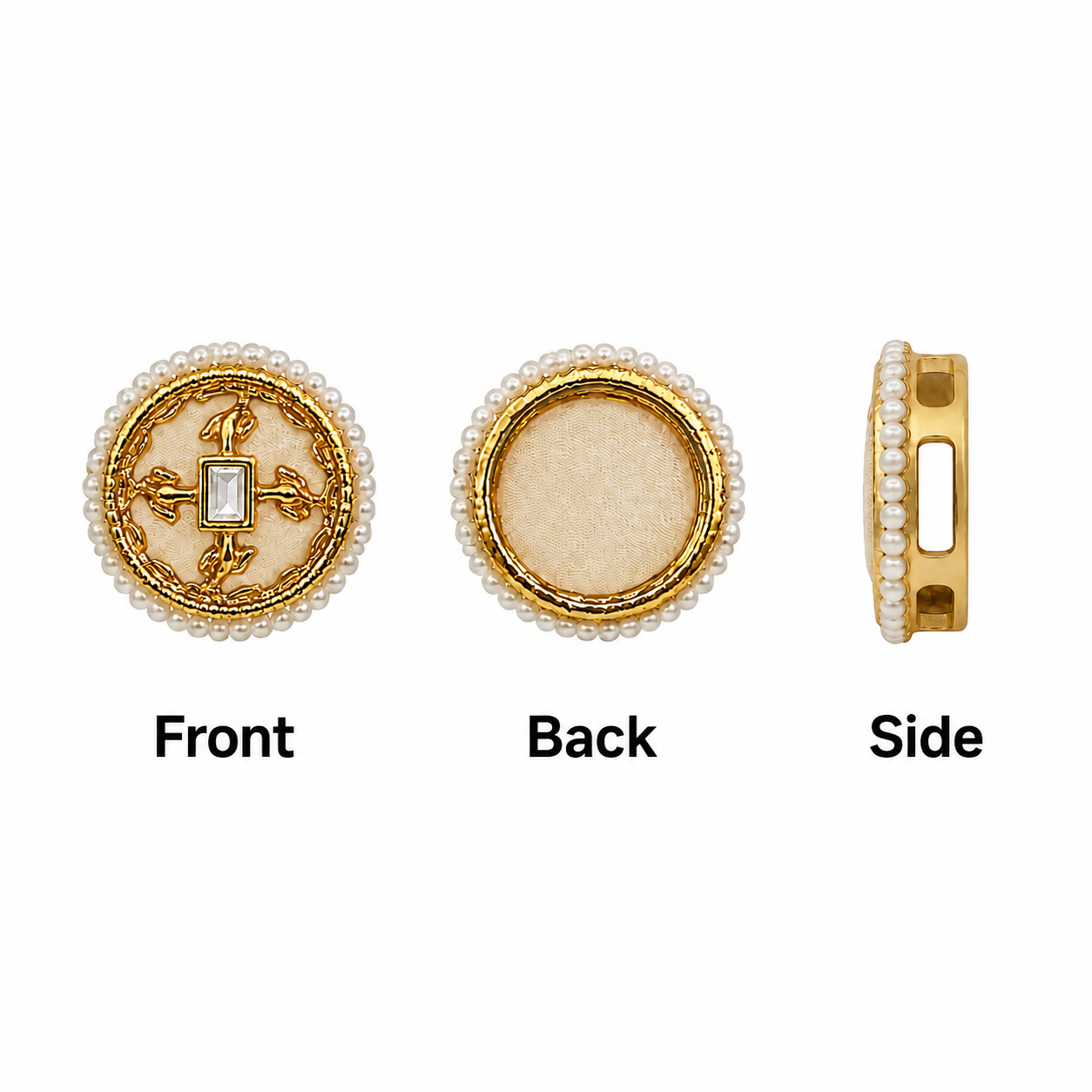 Premium Pearl Border Designer Round Button – Gold Finish Decorative Embellishment for Blouses, Lehengas, Sarees, Dresses & Craft Projects(PACK OF 12PCS)