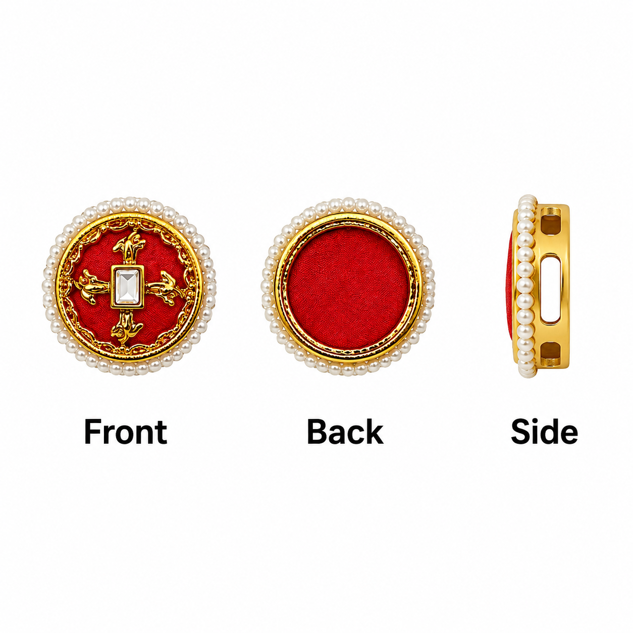 Premium Pearl Border Designer Round Button – Gold Finish Decorative Embellishment for Blouses, Lehengas, Sarees, Dresses & Craft Projects(PACK OF 12PCS)