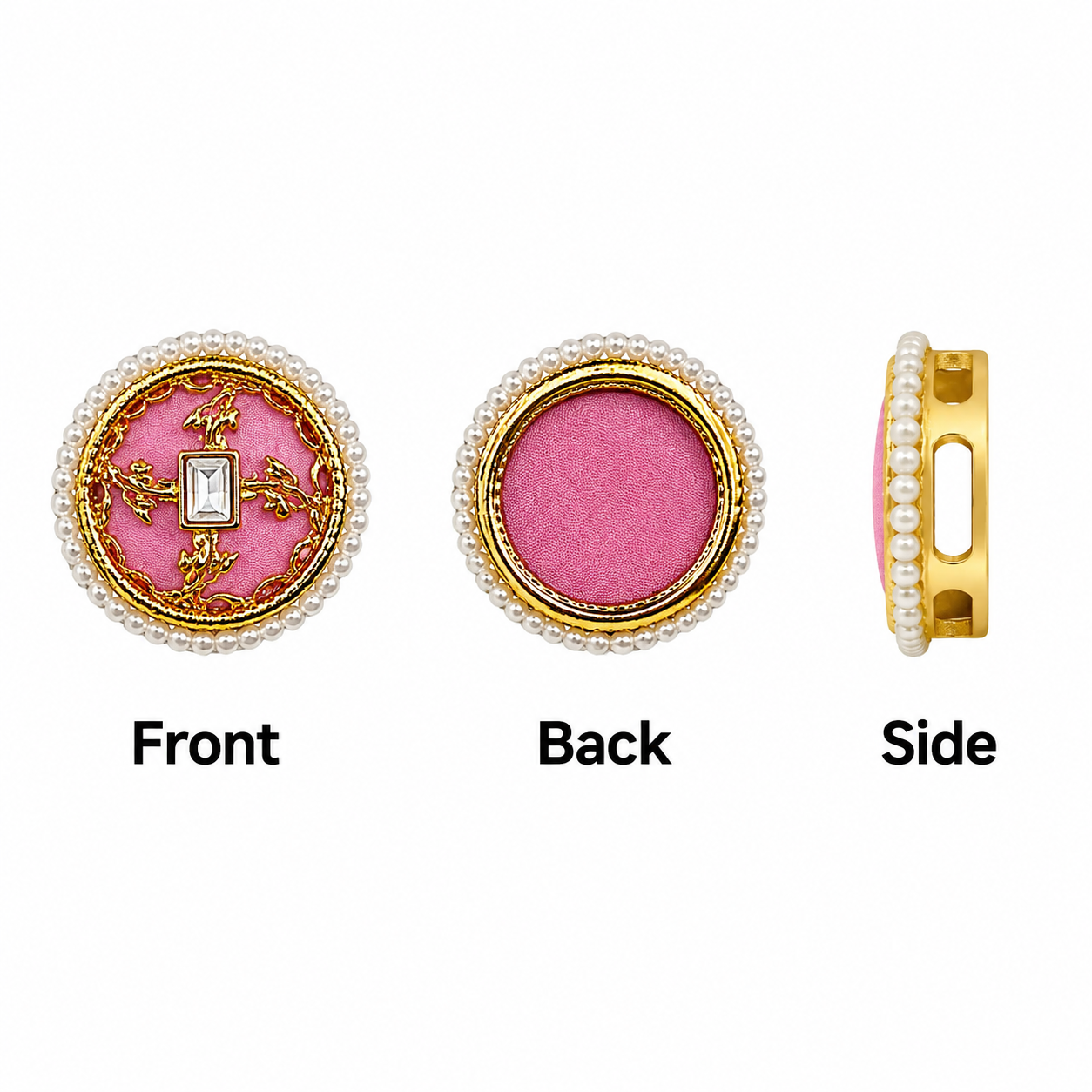 Premium Pearl Border Designer Round Button – Gold Finish Decorative Embellishment for Blouses, Lehengas, Sarees, Dresses & Craft Projects(PACK OF 12PCS)
