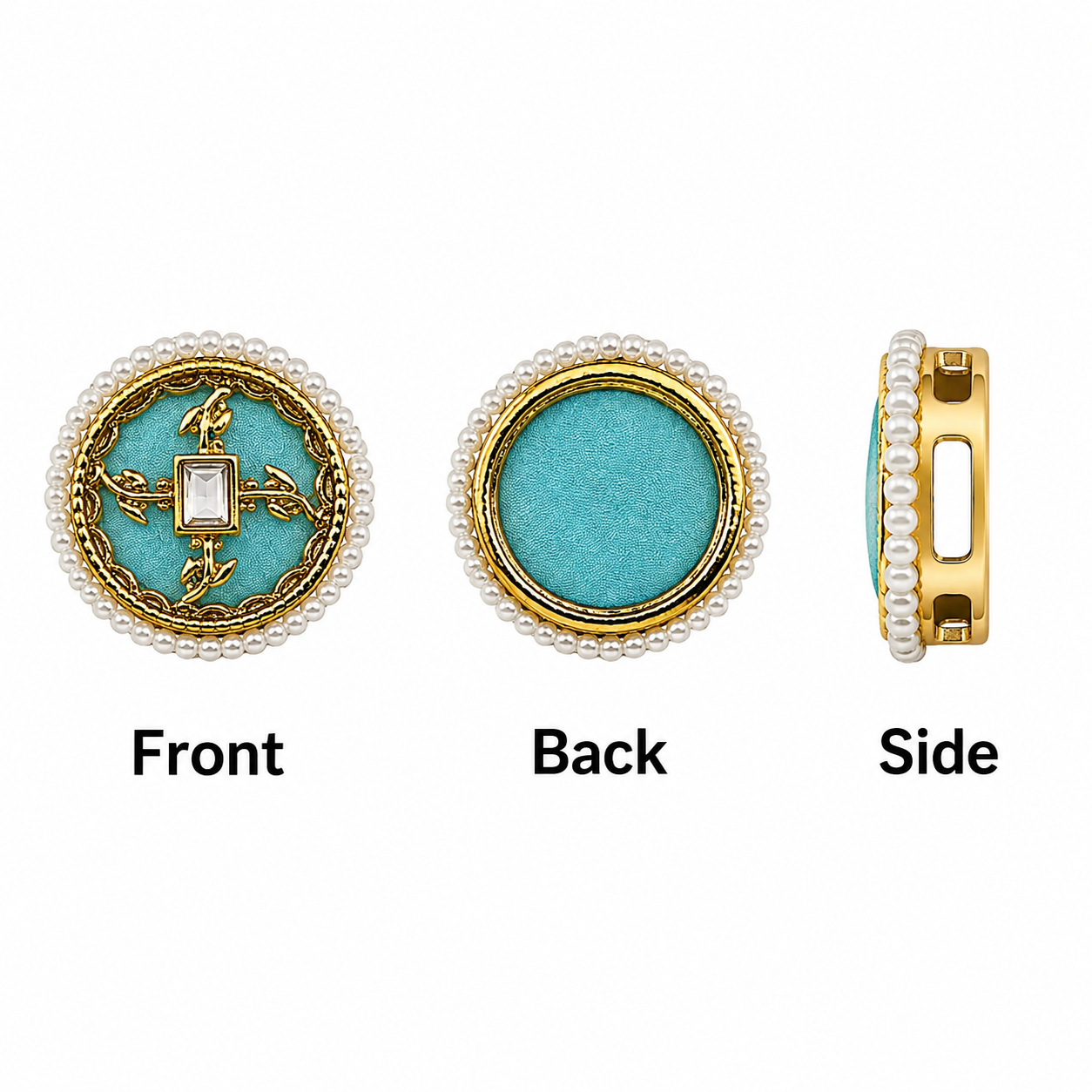 Premium Pearl Border Designer Round Button – Gold Finish Decorative Embellishment for Blouses, Lehengas, Sarees, Dresses & Craft Projects(PACK OF 12PCS)