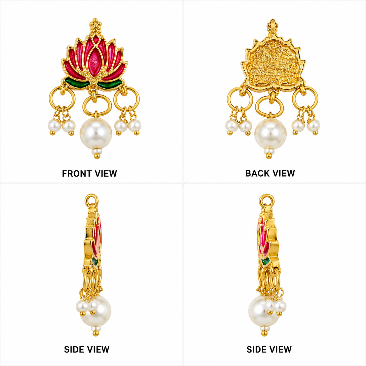 Lotus Enamel Charm with Pearl Dangle – Gold Finish(PACK OF 10PCS)