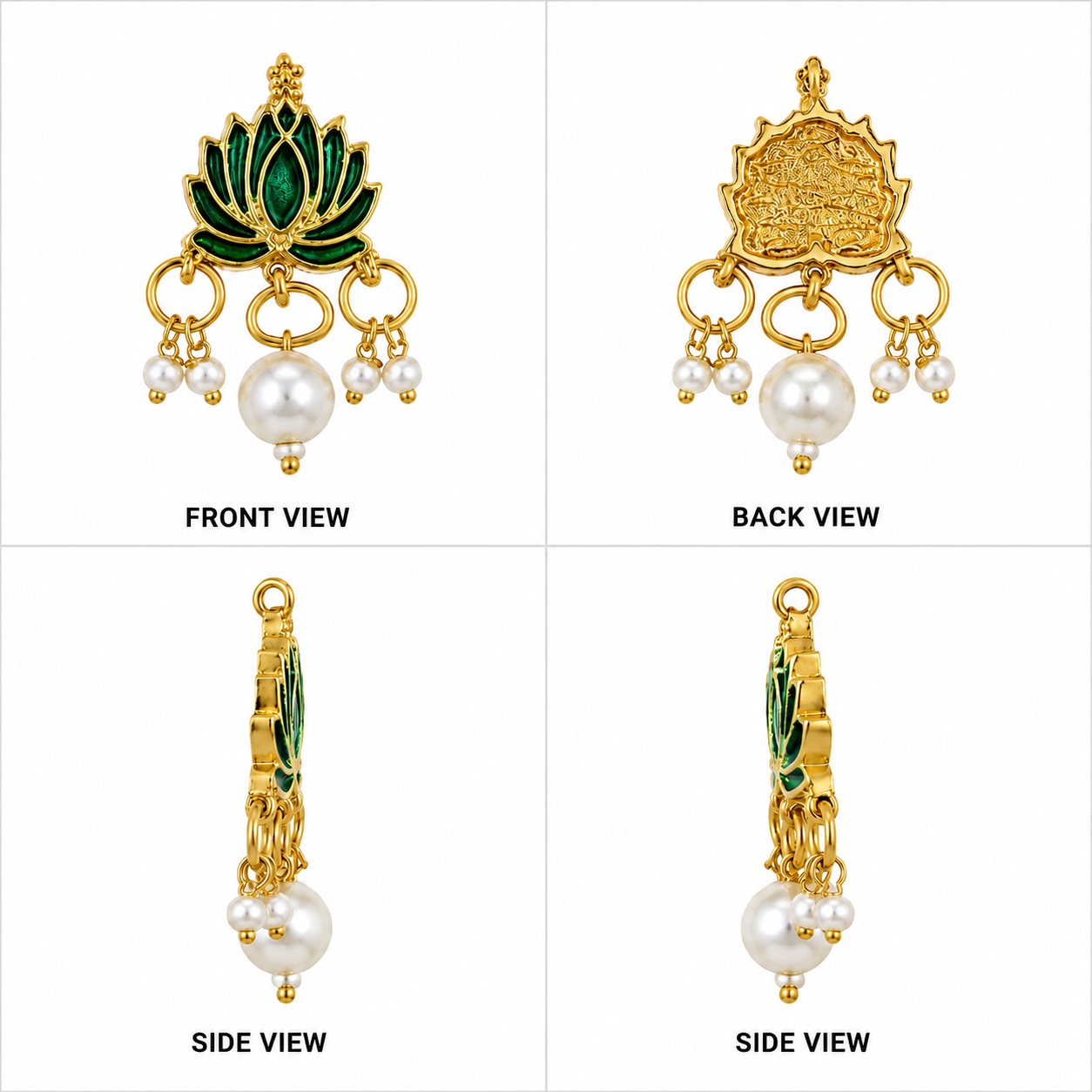 Lotus Enamel Charm with Pearl Dangle – Gold Finish(PACK OF 10PCS)
