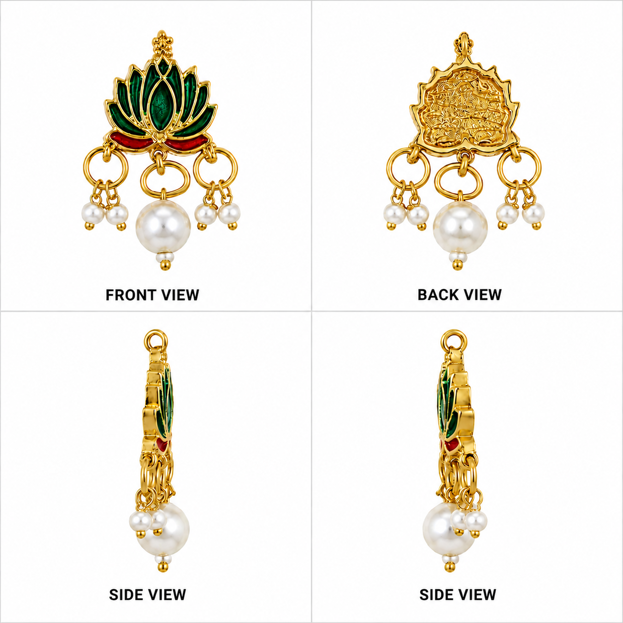 Lotus Enamel Charm with Pearl Dangle – Gold Finish(PACK OF 10PCS)