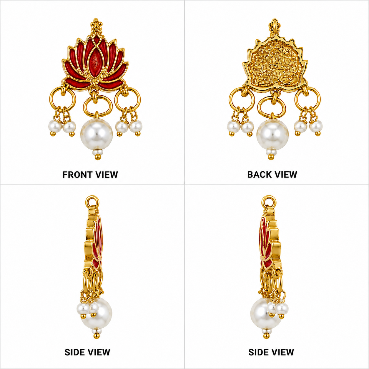 Lotus Enamel Charm with Pearl Dangle – Gold Finish(PACK OF 10PCS)