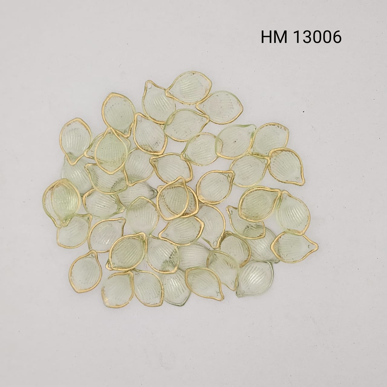 Frosted Glass Leaf Charms with Gold Plated Edges (500 gm)- HM 13006
