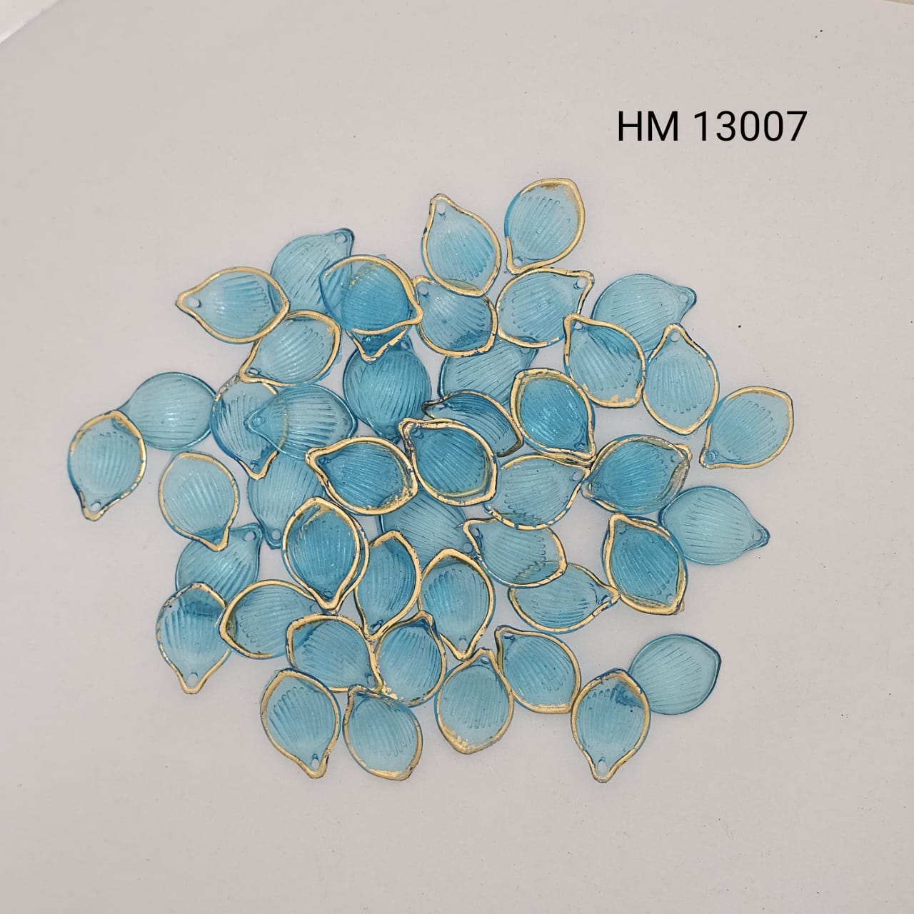 Aqua Blue Leaf-Shaped Glass Beads with Gold Edging (500gm) - HM 13007