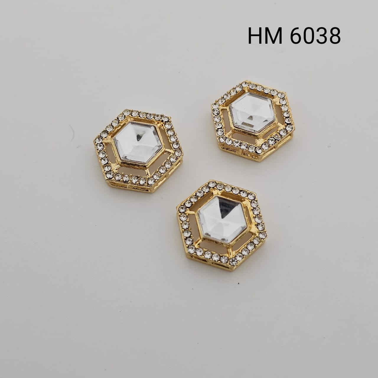 Premium Hexagonal Gold-Plated Stone Buttons (9 pcs in one pkt) HM 6038