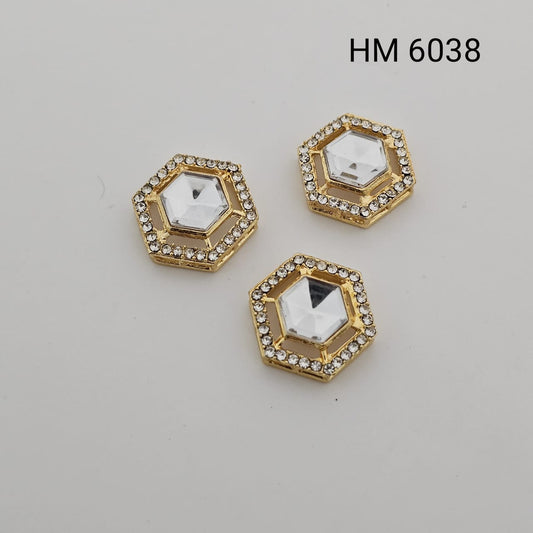Premium Hexagonal Gold-Plated Stone Buttons (9 pcs in one pkt) HM 6038