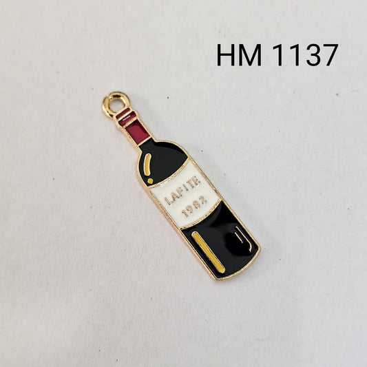 Vintage Wine Bottle Metal Enamel Charm (10 pcs in one pkt)- (HM 1137)