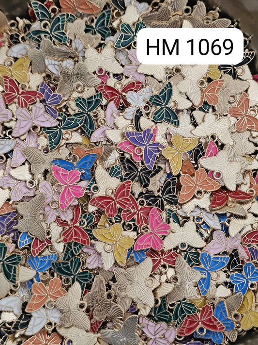 Colorful Butterfly Enamel Charm (100 PCS IN ONE PKT)-(HM 1069)