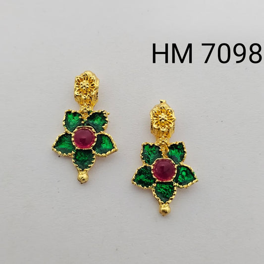 Traditional Gold Plated Enamel Stud Earrings 10 pcs (HM 7098)