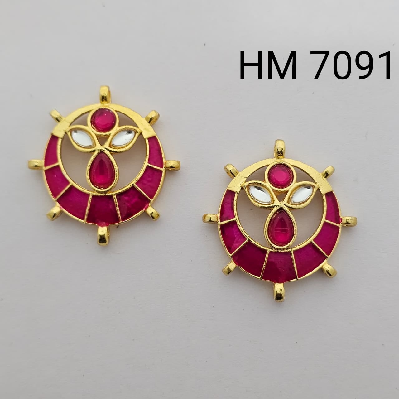Traditional Gold Plated Enamel Stud Earrings 10 pcs (HM 7091)