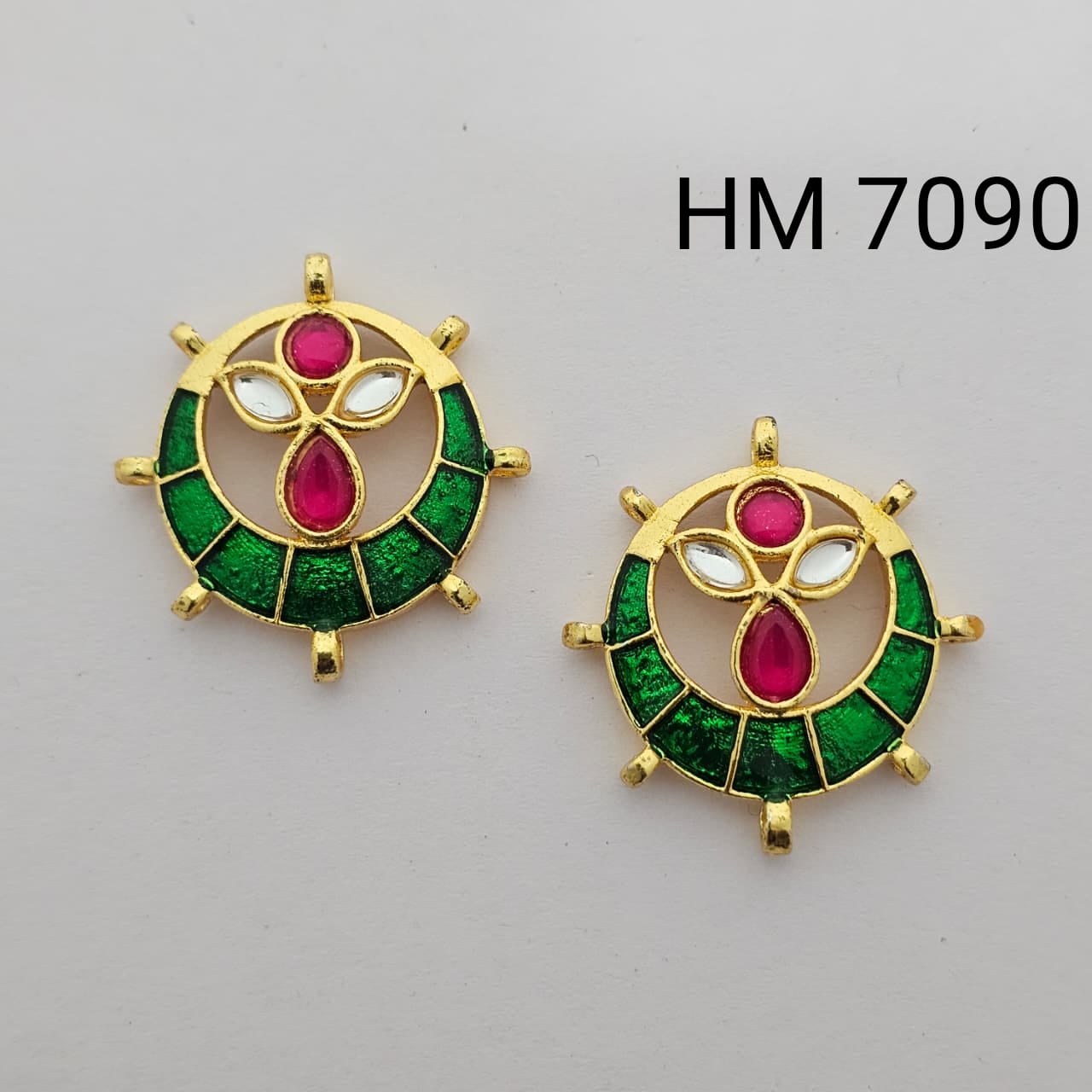 Traditional Gold Plated Enamel Stud Earrings 10 pcs (HM 7090)