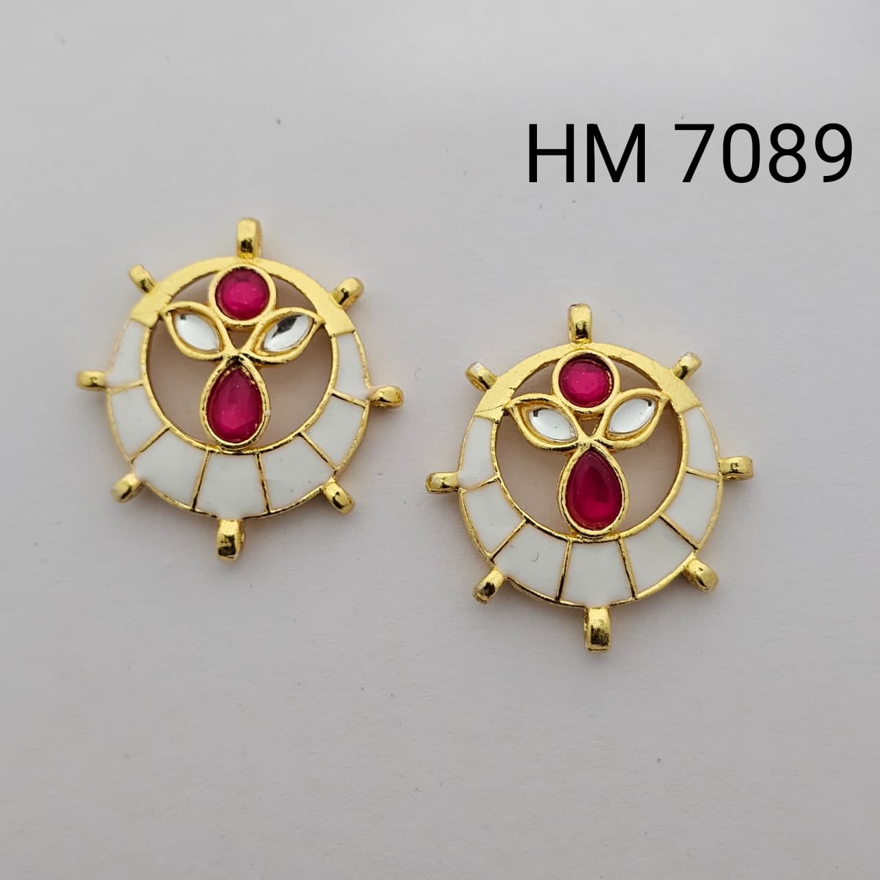 Traditional Gold Plated Enamel Stud Earrings 10 pcs (HM 7089)