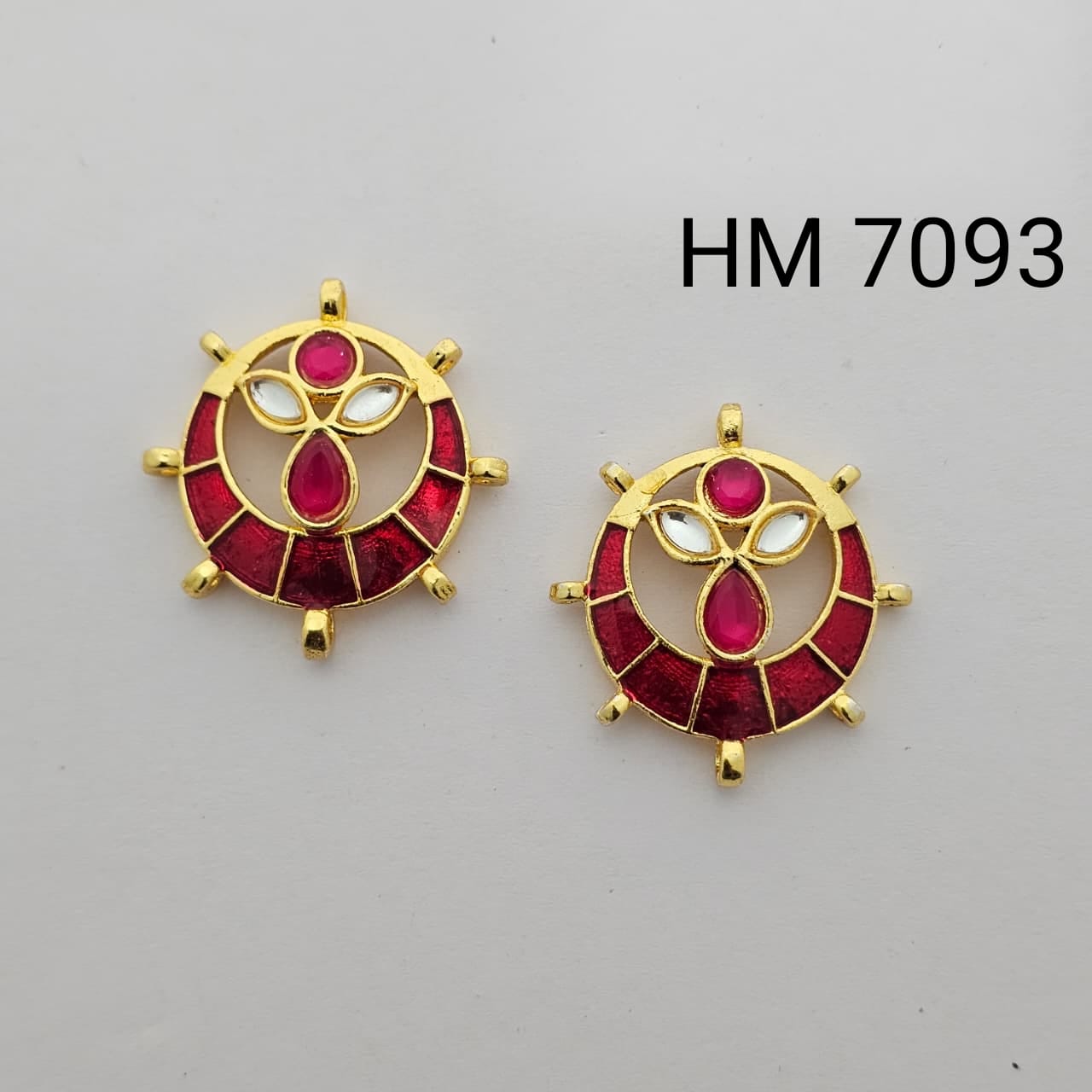 Traditional Gold Plated Enamel Stud Earrings 10 pcs (HM 7093)