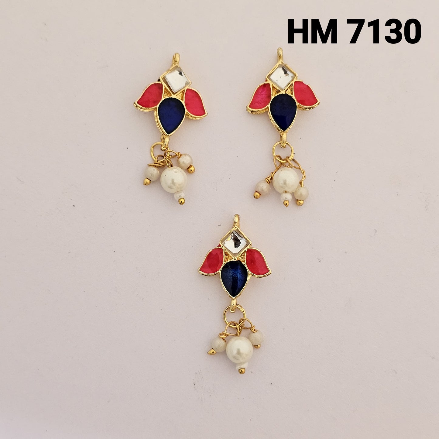 Traditional Gold Plated Enamel Stud Earrings 10 pcs (HM 7130)