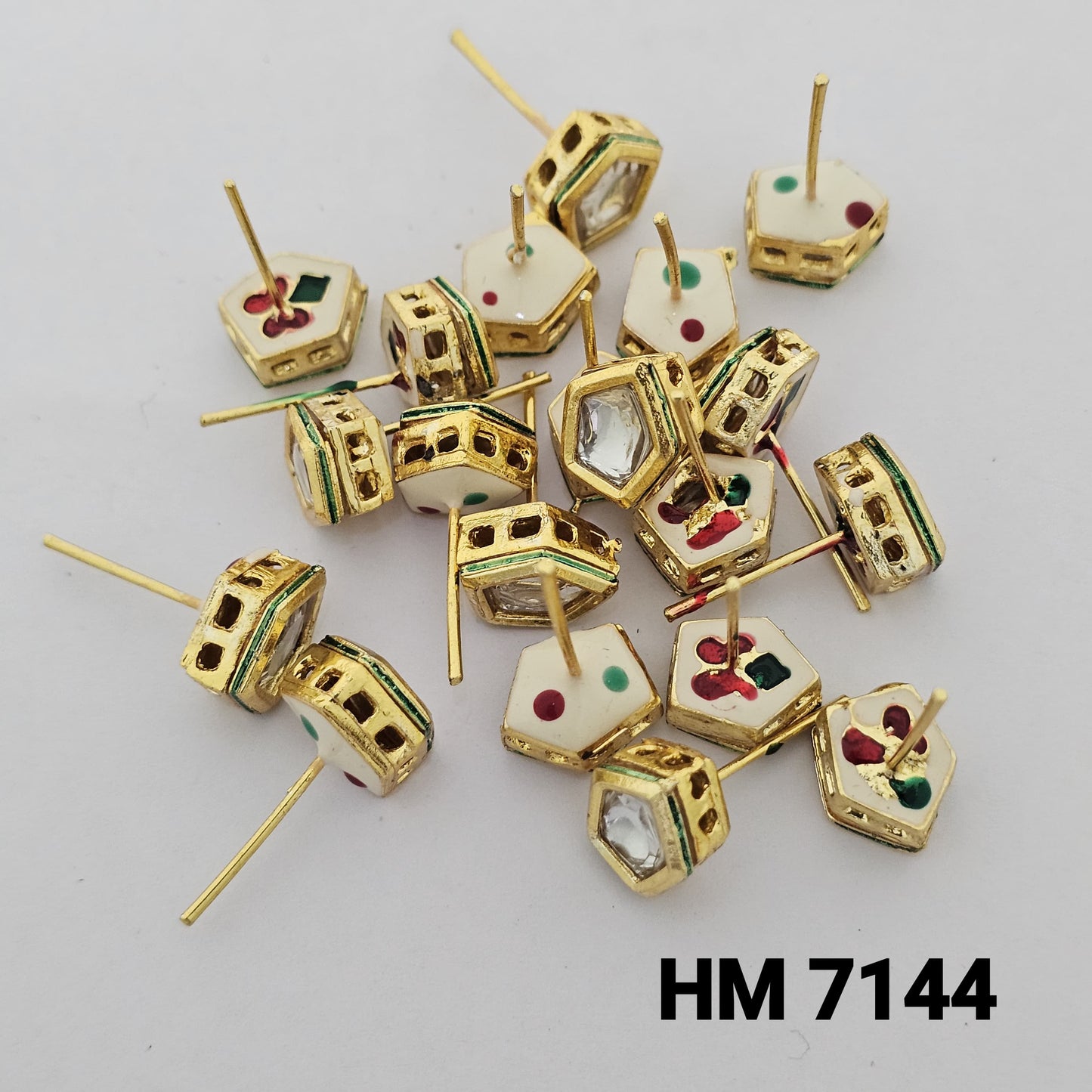 Traditional Kundan Meenakari Gold Plated TOPS 10 pair ( 20 pcs ) (HM 7144)