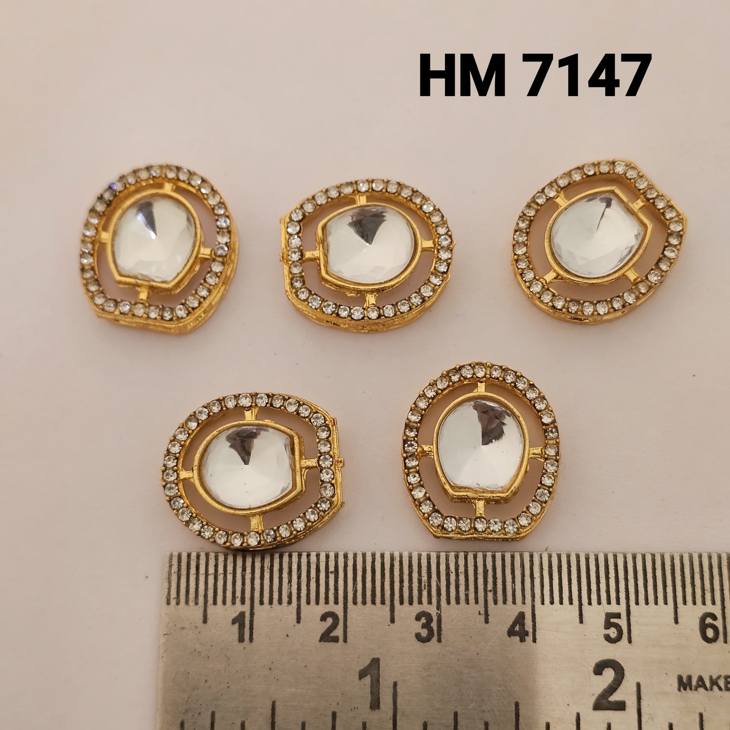 Oval Mirror Stone Kundan Button 12 pcs (HM 7147)