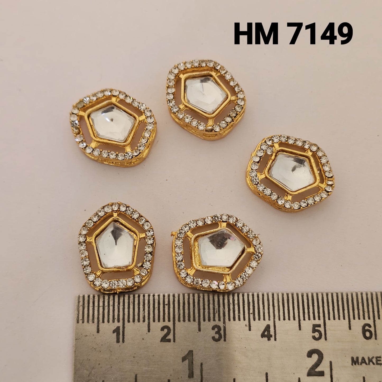 Oval Mirror Stone Kundan Button 12 pcs (HM 7149)