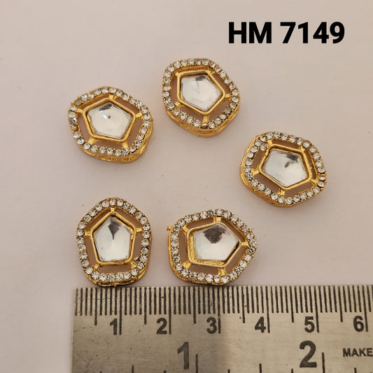 Oval Mirror Stone Kundan Button 12 pcs (HM 7149)
