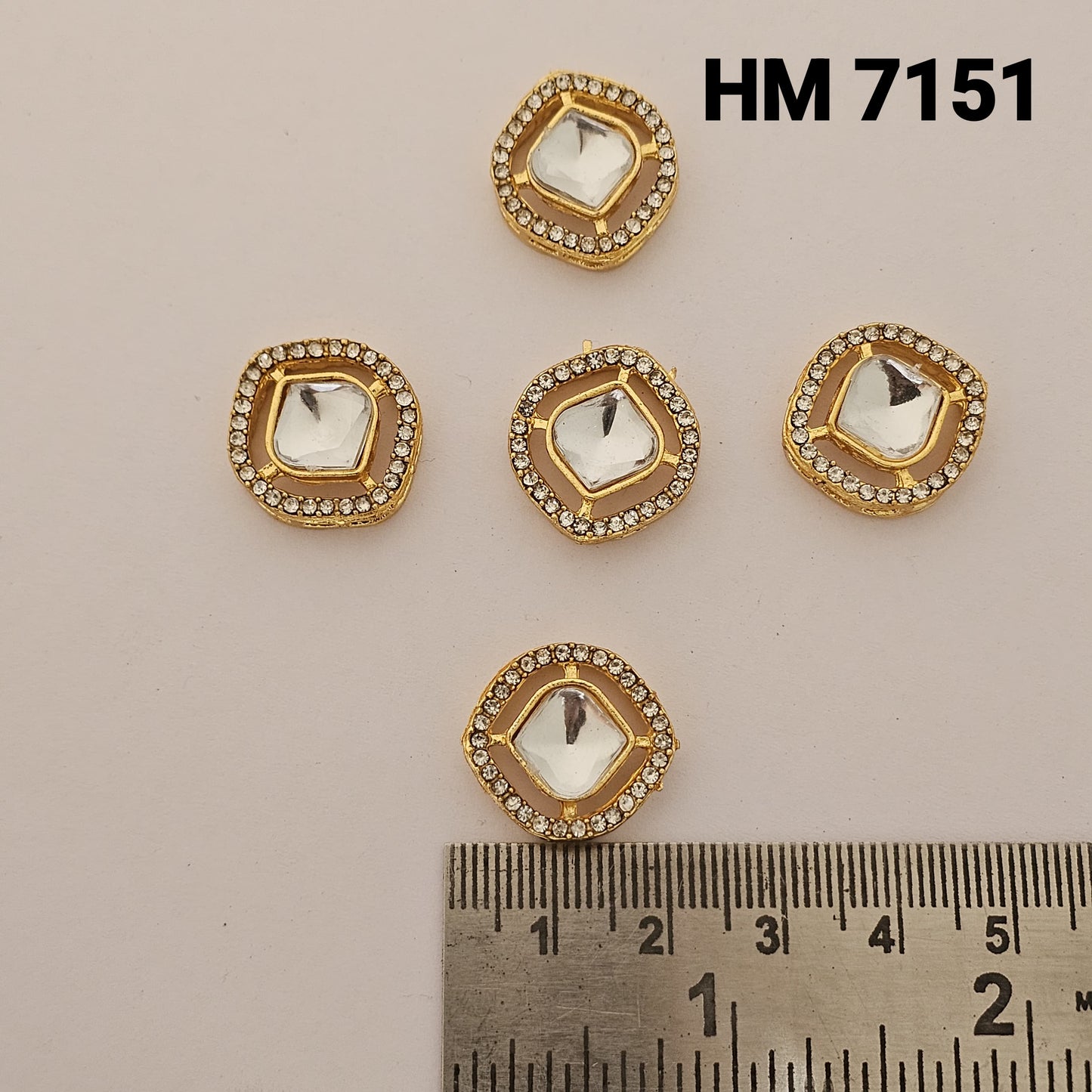 Square Mirror Stone Kundan Button 12 pcs (HM 7151)