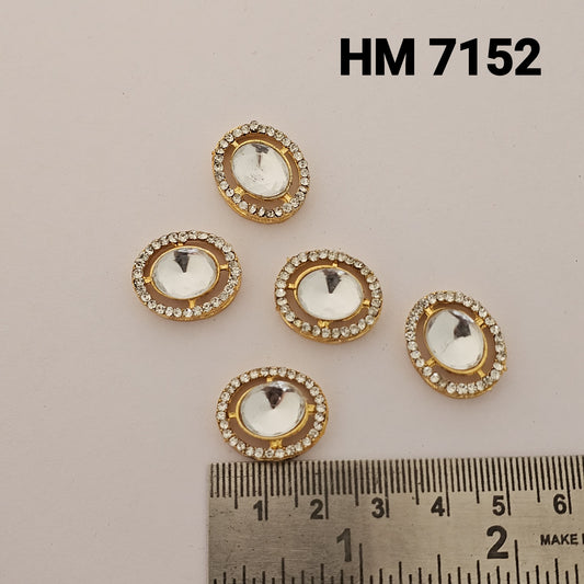 Oval Mirror Stone Kundan Button 12 pcs (HM 7152)