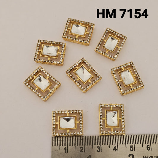 Square Mirror Stone Kundan Button 12pcs (HM 7154)
