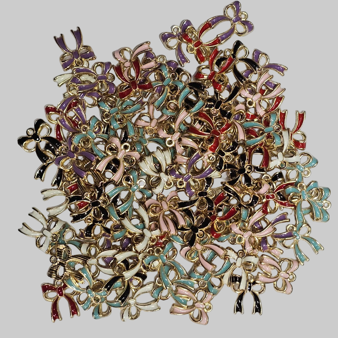 Gold plated enamel bow charmas ( 6 COLOR MIX ) 50 PCS MIX ( HM 1045 )