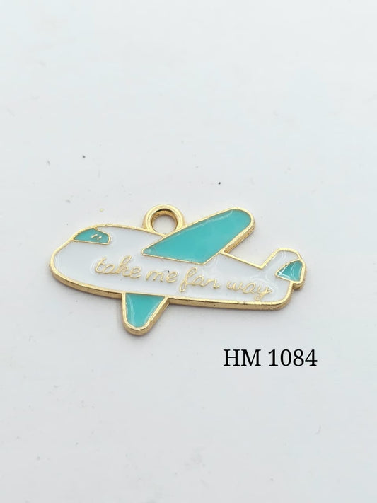 10 Pcs Airplane Gold Tone Enamel Charms - HM 1084