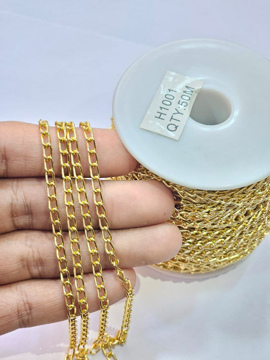 ANTITARNISH  ALUMINIUM 28MM LAMBI KADI CHAIN GOLD 50 MITER ROLL