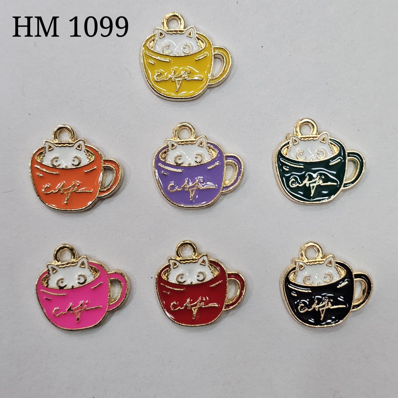 Cute Cat in Coffee Cup Enamel Charms 100 PCS MIX HM 1099