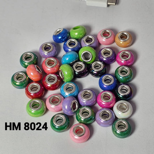 Glossy Multicolor Charm Beads with Silver Core - HM 8024