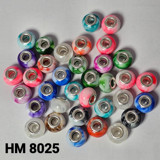 Marble Pattern Glass Charm Beads with Silver Core - HM 8025