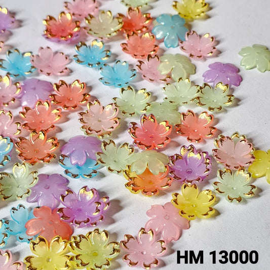 Gold Edge Flower Acrylic Beads (Mixed Colors) - HM 13000