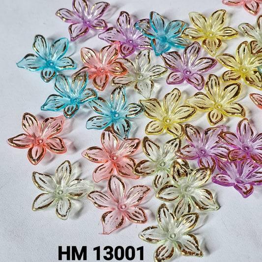 5 Petal Gold Edge Flower Acrylic Beads – Mixed Colours - HM 13001