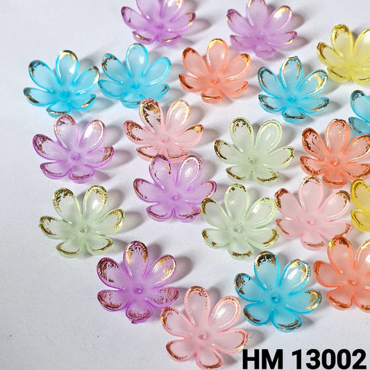 Gold Edge 6 Petal Flower Acrylic Beads – Mixed Colours - HM 13002