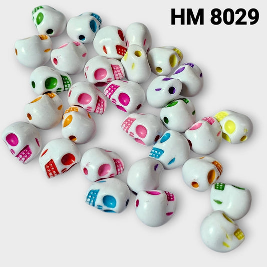 White Skull Plastic Beads with Multicolor Print for Jewellery Making – HM 8029