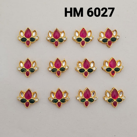 Lotus Shape Kundan Stone Jewelry Beads – Gold Plated 12 PCS - HM 6027