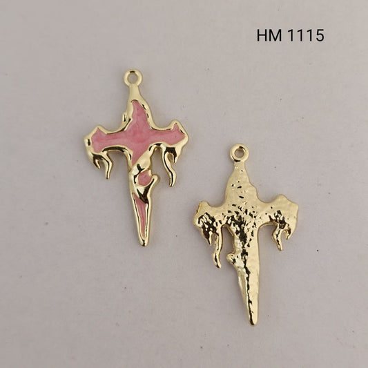 Cross Shape Enamel Charm Pendant – Gold Finish 10 pcs (HM 1115)