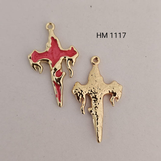 Cross Shape Enamel Charm Pendant – Red Finish 10 pcs (HM 1117)