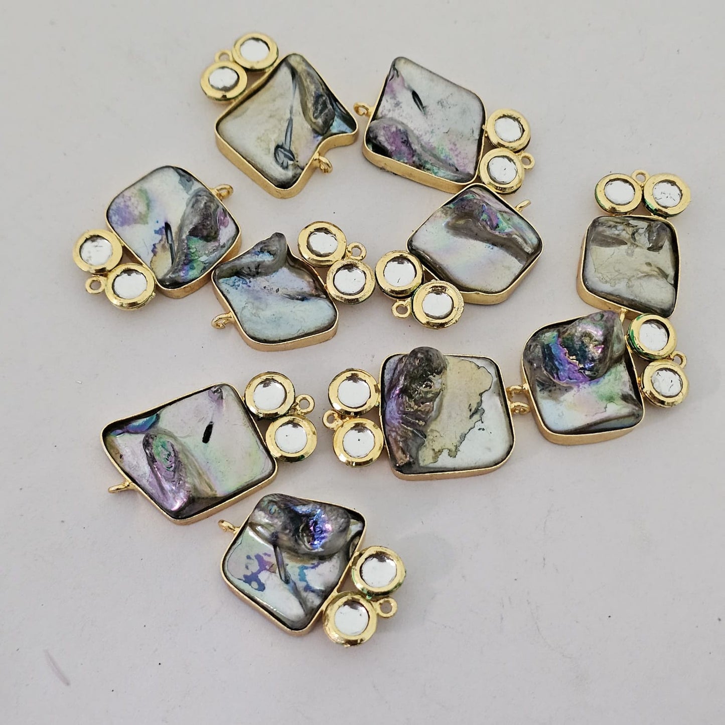 Mother of Pearl Shell Gold Plated Connector Charms 10 PCS