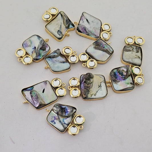 Mother of Pearl Shell Gold Plated Connector Charms 10 PCS
