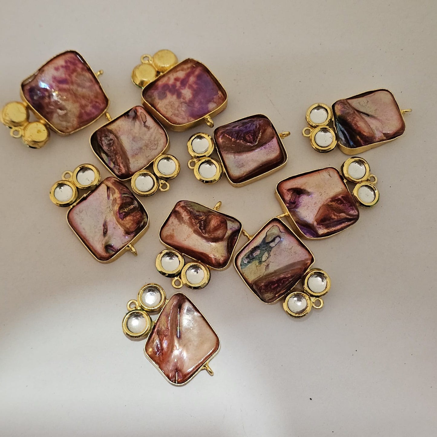 Mother of Pearl Shell Gold Plated Connector Charms 10 PCS